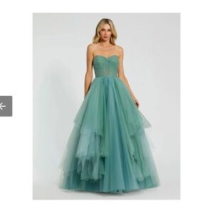 Mac Duggal Strapless Black and Teal Tulle Bustier Gown- SPECIAL EDITION